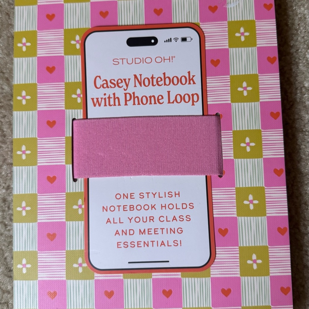 Studio OH! Pink and Green Floral Notebook with Phone Loop! NEW